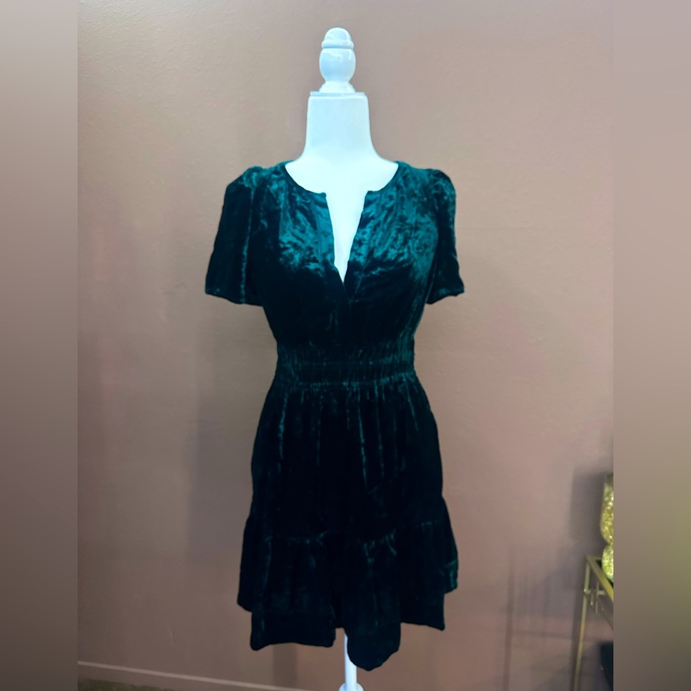 New Anthropologie The Somerset Mini Dress: Velvet Edition Green size: XS NWT
